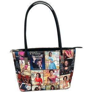NWOT Michelle Obama First Lady Glossy Magazine Print Collage Vinyl Handbag Purse